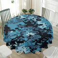Blue And Black Digital Camo Print Waterproof Round Tablecloth