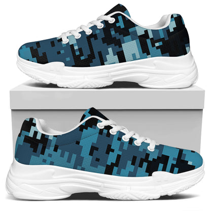 Blue And Black Digital Camo Print White Chunky Shoes