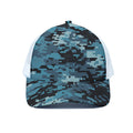Blue And Black Digital Camo Print White Mesh Trucker Hat
