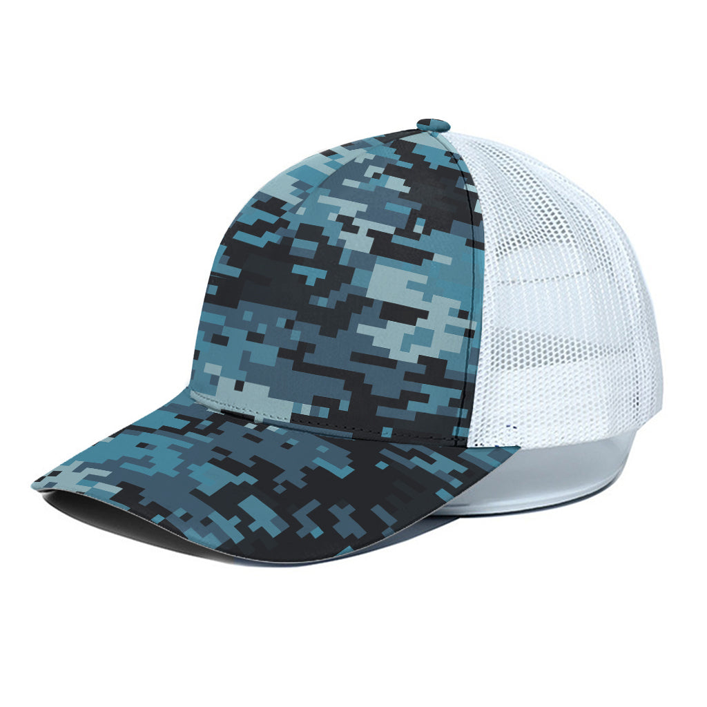 Blue And Black Digital Camo Print White Mesh Trucker Cap