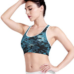 Blue And Black Digital Camo Print Women's Sports Bra