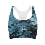 Blue And Black Digital Camo Print Women's Sports Bra