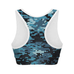 Blue And Black Digital Camo Print Women's Sports Bra