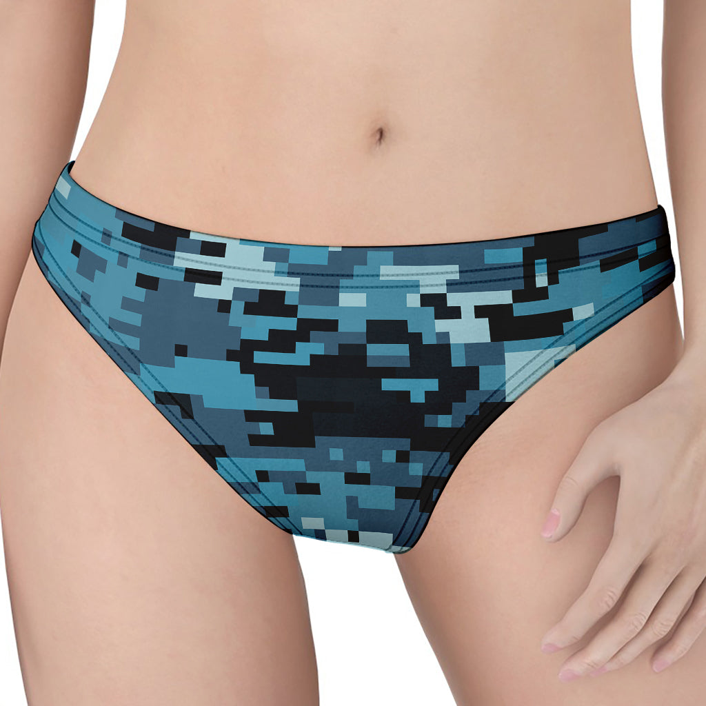 Blue And Black Digital Camo Print Women's Thong