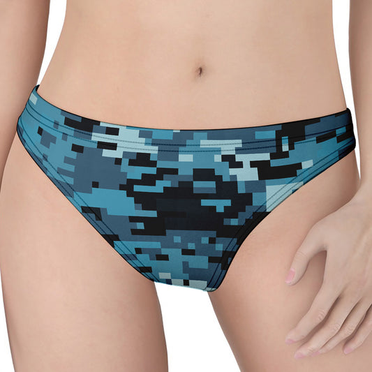 Blue And Black Digital Camo Print Women's Thong