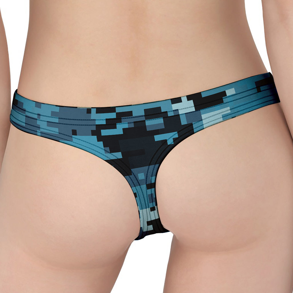 Blue And Black Digital Camo Print Women's Thong