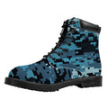 Blue And Black Digital Camo Print Padded Collar Lace Up Boots
