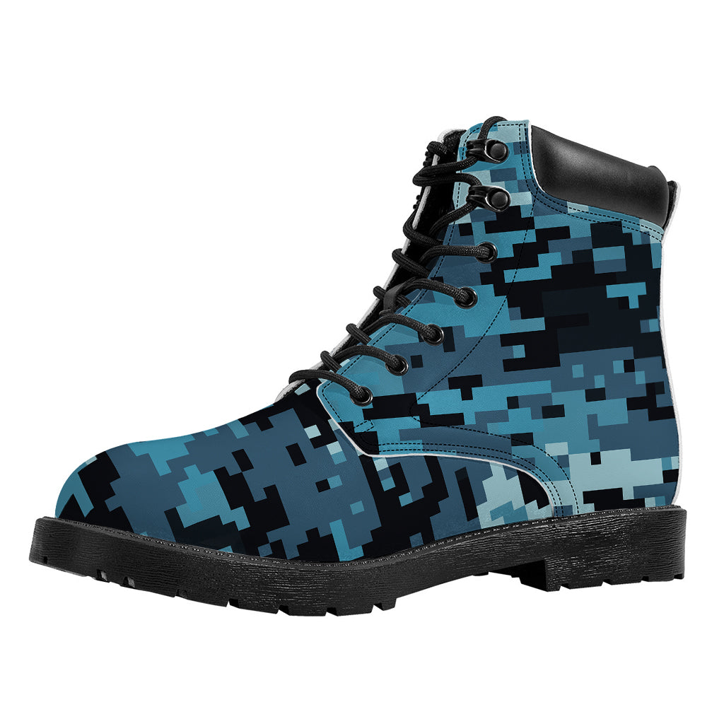 Blue And Black Digital Camo Print Work Boots