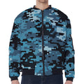 Blue And Black Digital Camo Print Zip Sleeve Bomber Jacket
