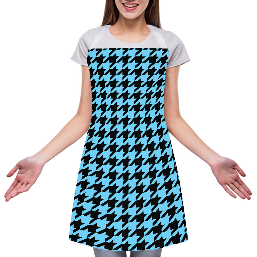 Blue And Black Houndstooth Pattern Print Adjustable Apron