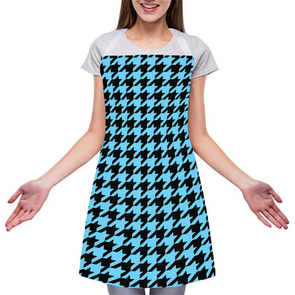 Blue And Black Houndstooth Pattern Print Adjustable Apron
