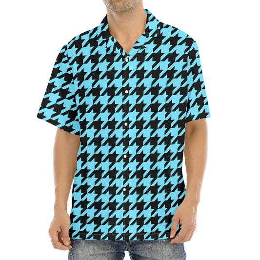 Blue And Black Houndstooth Pattern Print Aloha Shirt
