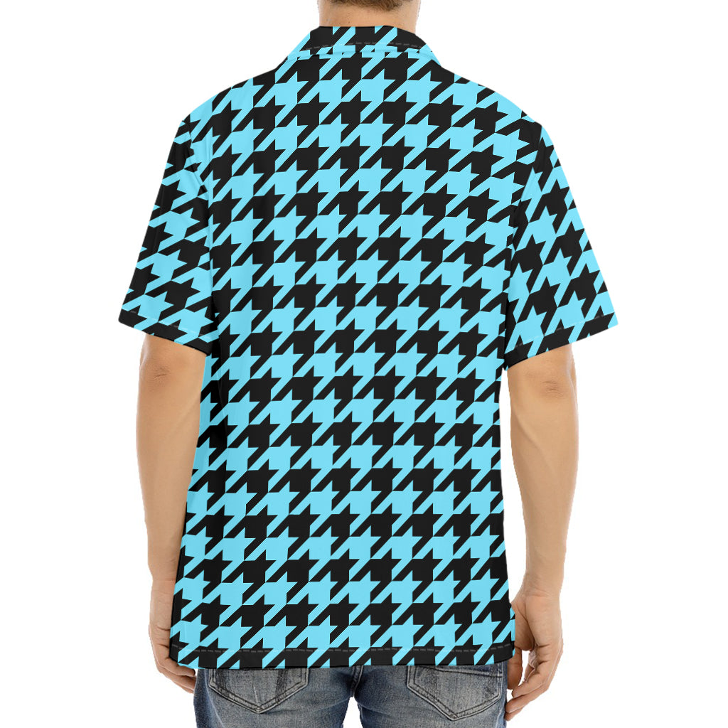 Blue And Black Houndstooth Pattern Print Aloha Shirt