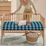 Blue And Black Houndstooth Pattern Print Baby Crib Sheet