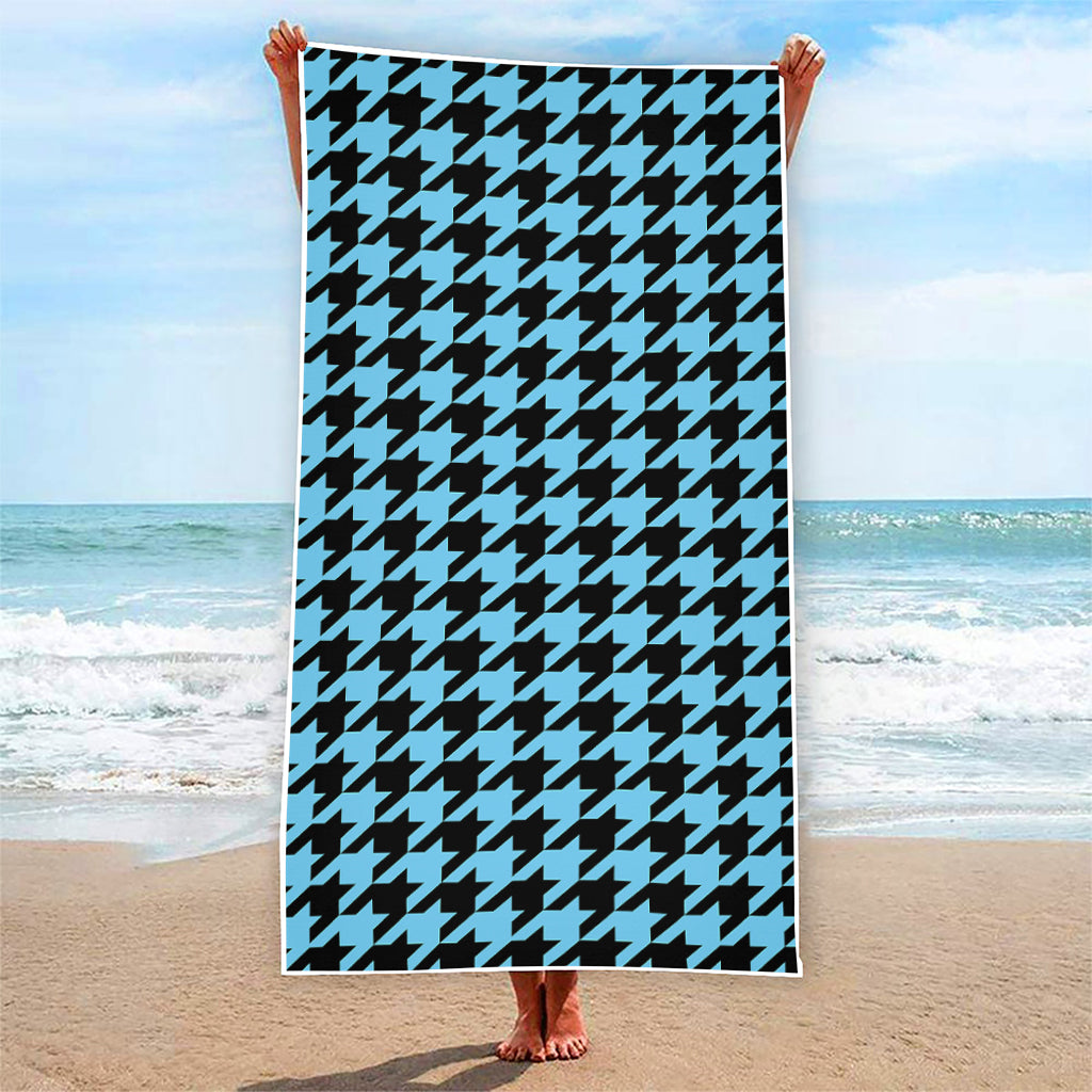 Blue And Black Houndstooth Pattern Print Beach Towel