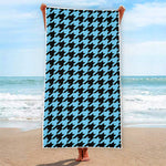 Blue And Black Houndstooth Pattern Print Beach Towel