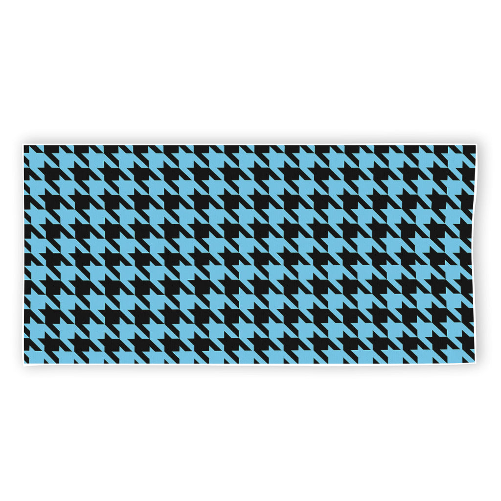 Blue And Black Houndstooth Pattern Print Beach Towel