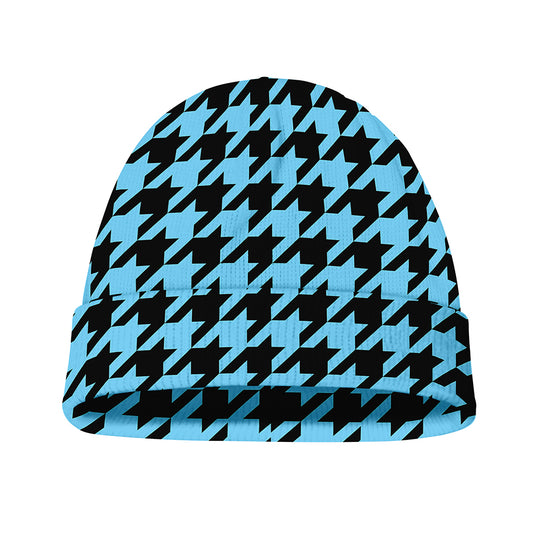 Blue And Black Houndstooth Pattern Print Beanie