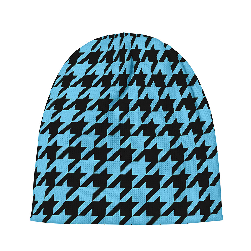 Blue And Black Houndstooth Pattern Print Beanie