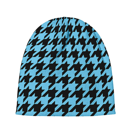 Blue And Black Houndstooth Pattern Print Beanie
