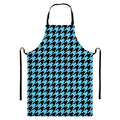 Blue And Black Houndstooth Pattern Print Bib Apron With Pocket