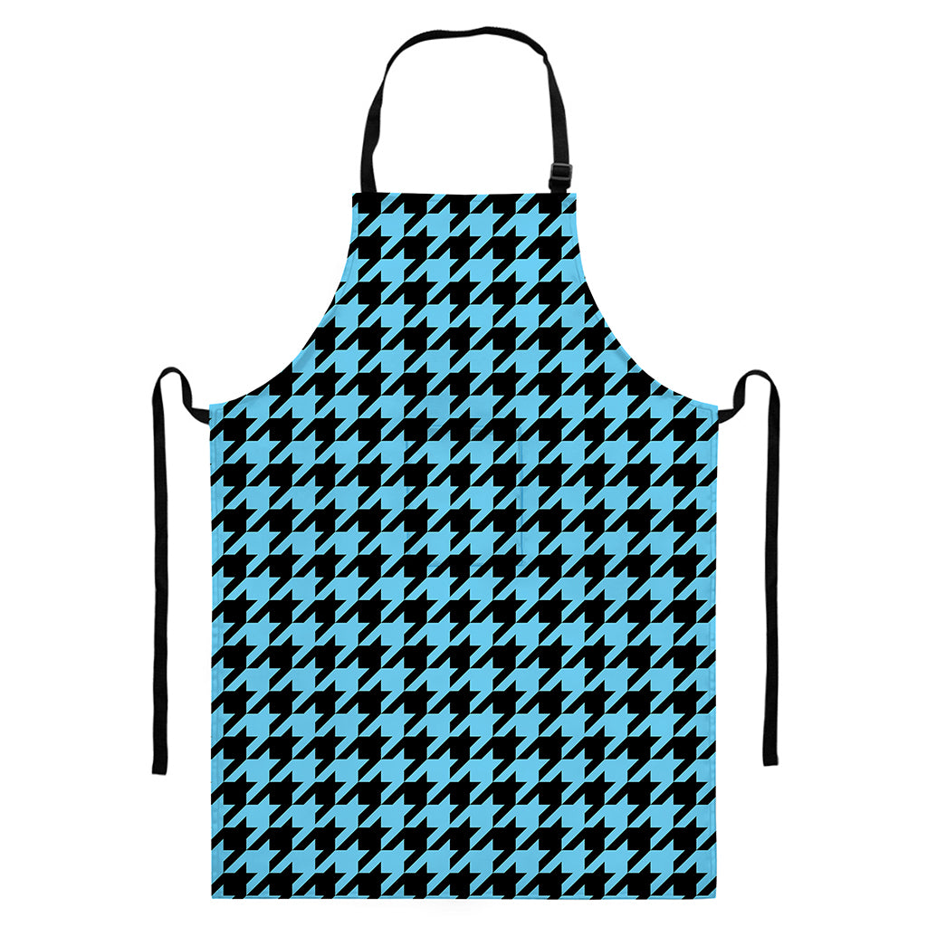 Blue And Black Houndstooth Pattern Print Bib Apron With Pocket