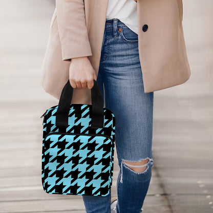 Blue And Black Houndstooth Pattern Print Bible Tote Bag