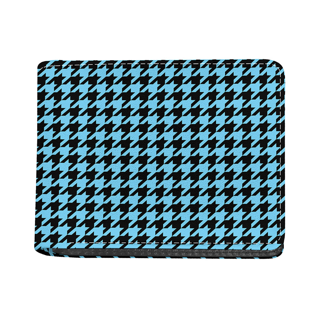 Blue And Black Houndstooth Pattern Print Bifold Wallet