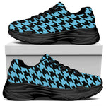 Blue And Black Houndstooth Pattern Print Black Chunky Shoes