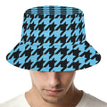 Blue And Black Houndstooth Pattern Print Bucket Hat