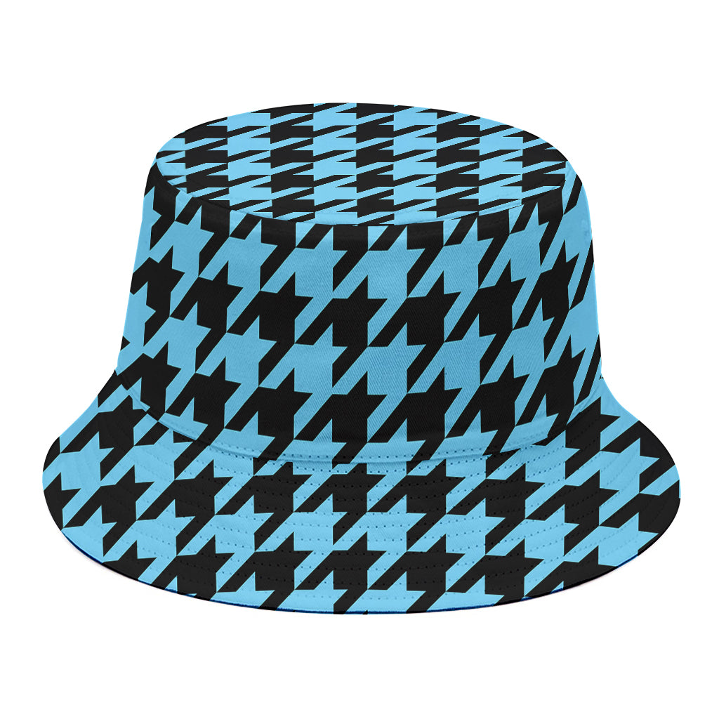 Blue And Black Houndstooth Pattern Print Bucket Hat