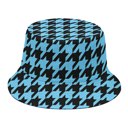 Blue And Black Houndstooth Pattern Print Bucket Hat
