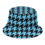 Blue And Black Houndstooth Pattern Print Bucket Hat