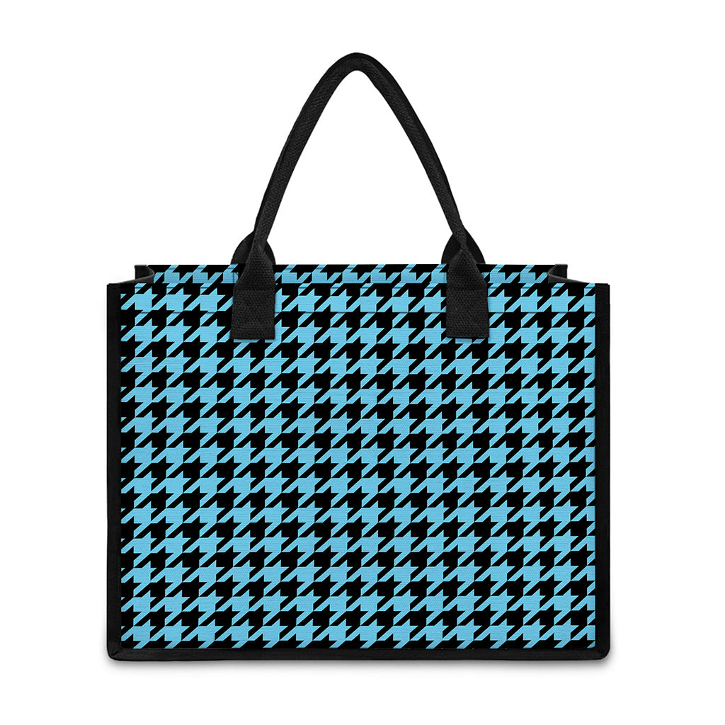 Blue And Black Houndstooth Pattern Print Canvas Tote Bag