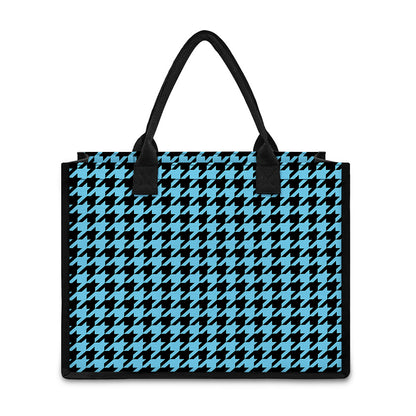 Blue And Black Houndstooth Pattern Print Canvas Tote Bag