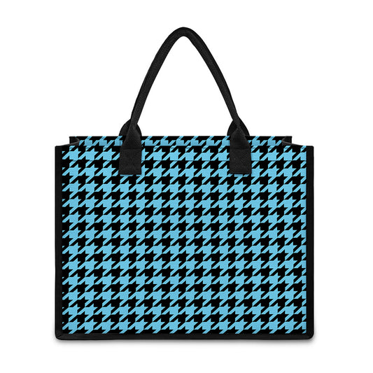 Blue And Black Houndstooth Pattern Print Canvas Tote Bag