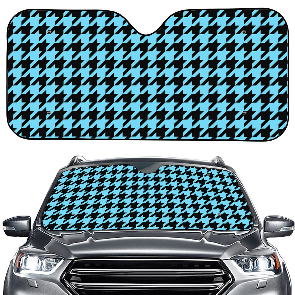 Blue And Black Houndstooth Pattern Print Car Windshield Sun Shade