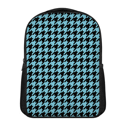 Blue And Black Houndstooth Pattern Print Casual Backpack