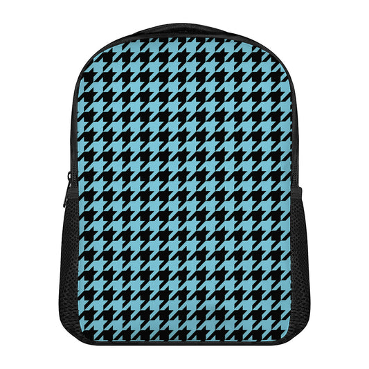 Blue And Black Houndstooth Pattern Print Casual Backpack