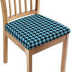 Blue And Black Houndstooth Pattern Print Chair Cushion Cover