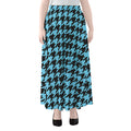 Blue And Black Houndstooth Pattern Print Chiffon Maxi Skirt