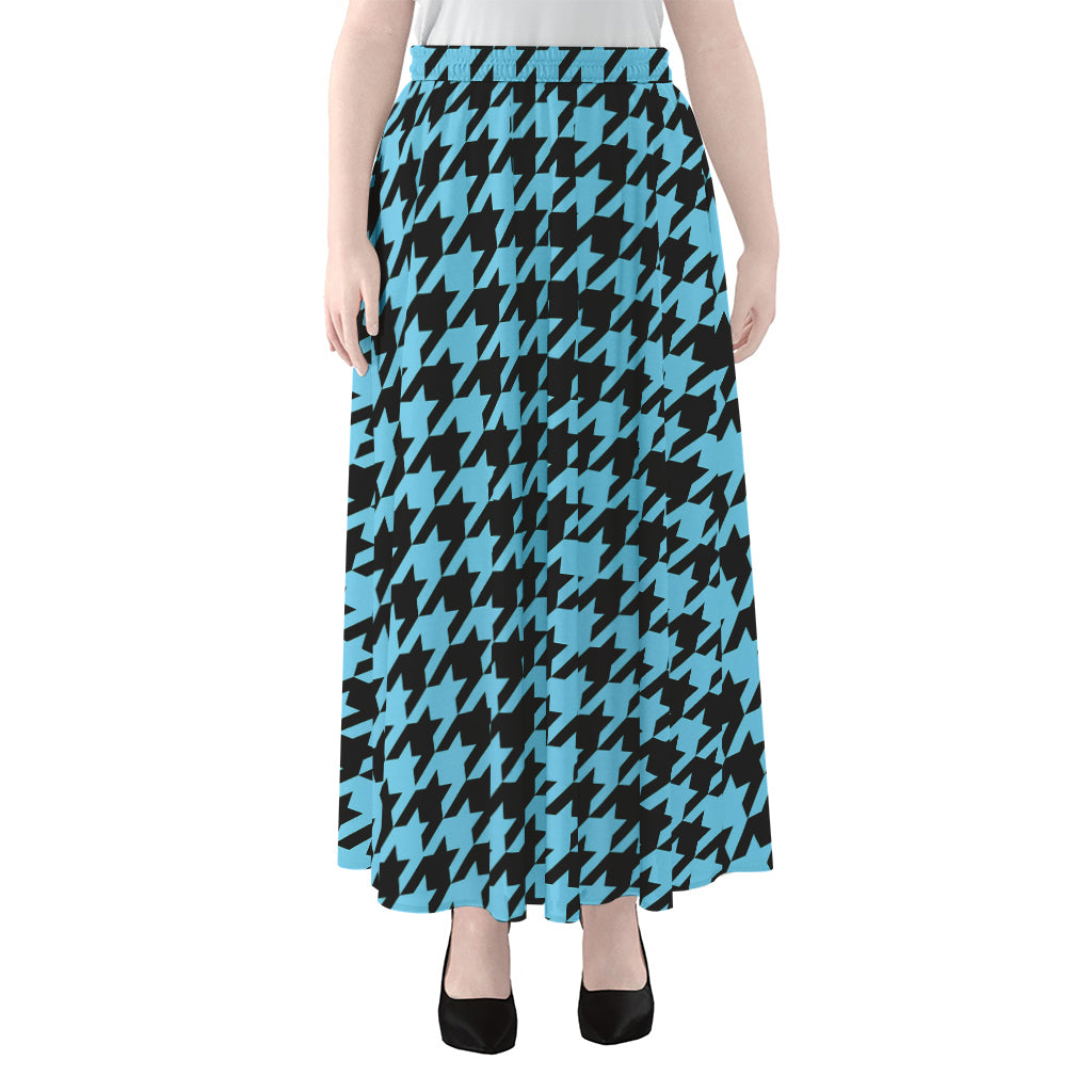 Blue And Black Houndstooth Pattern Print Chiffon Maxi Skirt