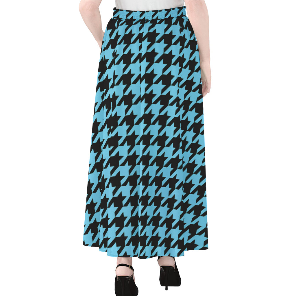 Blue And Black Houndstooth Pattern Print Chiffon Maxi Skirt