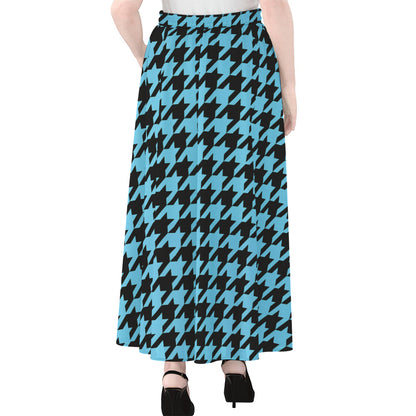 Blue And Black Houndstooth Pattern Print Chiffon Maxi Skirt