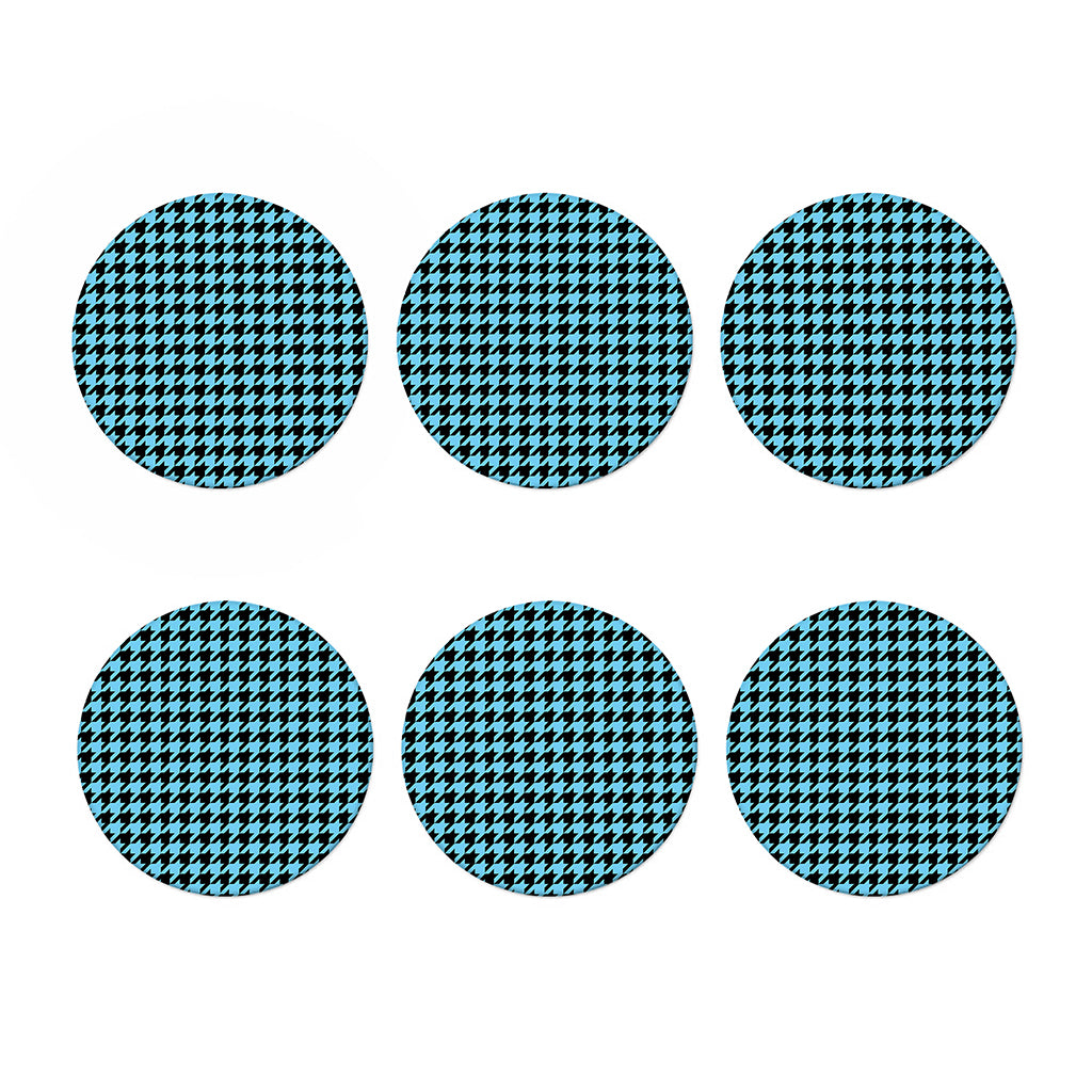 Blue And Black Houndstooth Pattern Print Coaster Set