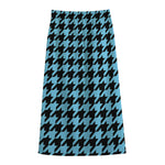 Blue And Black Houndstooth Pattern Print Cotton Front Slit Maxi Skirt