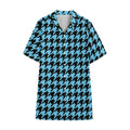 Blue And Black Houndstooth Pattern Print Cotton Hawaiian Shirt