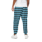 Blue And Black Houndstooth Pattern Print Cotton Pants