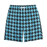 Blue And Black Houndstooth Pattern Print Cotton Shorts