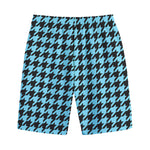 Blue And Black Houndstooth Pattern Print Cotton Shorts